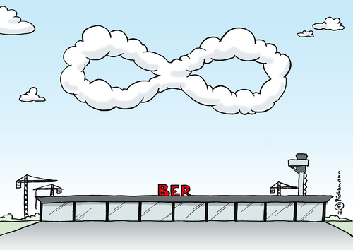 Cartoon: Unendlicher Flughafen (medium) by Pfohlmann tagged karikatur,cartoon,color,farbe,2014,deutschland,berlin,flughafen,kosten,ber,airport,baustelle,kostenexplosion,eröffnung,wolke,unendlich,liegende,acht,brandenburg,karikatur,cartoon,color,farbe,2014,deutschland,berlin,flughafen,kosten,ber,airport,baustelle,kostenexplosion,eröffnung,wolke,unendlich,liegende,acht,brandenburg