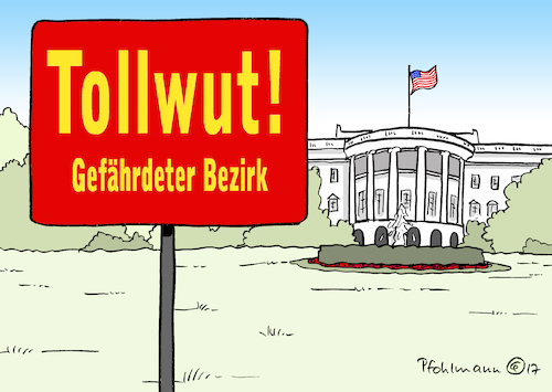 Cartoon: US-Tollwut (medium) by Pfohlmann tagged karikatur,cartoon,2017,color,farbe,usa,global,tollwut,gefährdeter,bezirk,schild,trump,präsident,weißes,haus,warnung,karikatur,cartoon,2017,color,farbe,usa,global,tollwut,gefährdeter,bezirk,schild,trump,präsident,weißes,haus,warnung