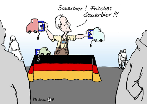 Cartoon: Verkaufsschlager (medium) by Pfohlmann tagged karikatur,cartoon,color,farbe,2013,deutschland,elektroauto,ramsauer,verkehrsminister,absatz,verkauf,verkaufsziel,eauto,sauerbier,ladenhüter,karikatur,cartoon,color,farbe,2013,deutschland,elektroauto,ramsauer,verkehrsminister,absatz,verkauf,verkaufsziel,eauto,sauerbier,ladenhüter