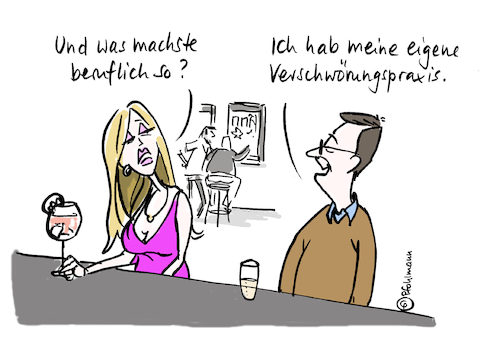 Cartoon: Verschwörungspraxis (medium) by Pfohlmann tagged verschwörungstheorie,praxis,flirt,beruf,beruflich,verschwörungspraxis,selbstständigkeit,date,rendezvous,kennenlernen,verschwörungstheorie,praxis,flirt,beruf,beruflich,verschwörungspraxis,selbstständigkeit,date,rendezvous,kennenlernen