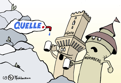 Cartoon: versiegende Quelle (medium) by Pfohlmann tagged quelle,insolvenz,pleite,aus,nürnberg,fürth,quelle,insolvenz,pleite,aus,nürnberg,fürth,unternehmen,bankrott,handel,verkauf