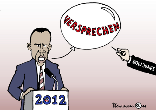 Cartoon: Versprechen (medium) by Pfohlmann tagged karikatur,color,farbe,2011,usa,wahlkampf,präsident,2012,versprechen,blase,luftblase,ballon,luftballon,sprechblase,nadel,dow,jones,rezession,wirtschaftskrise,wahlkampf,usa,2011,präsident,2012,versprechen,blase,luftblase,ballon,luftballon,sprechblase,dow jones,börse,rezession,dow,jones