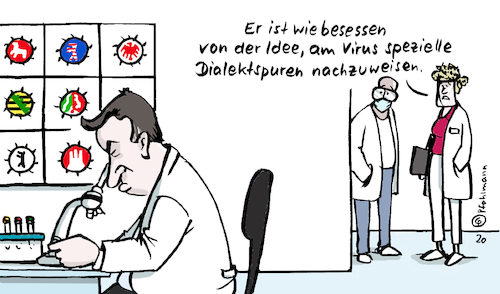 Cartoon: Virus-Dialekt (medium) by Pfohlmann tagged 2020,corona,coronapandemie,virus,coronavirus,wissenschaft,labor,söder,bayern,bundesländer,ministerpräsident,maßnahmen,dialekt,beherbergungsverbot,hotel,tourismus,hotels,reise,reisen,urlaub,urlauber,einreiseverbot,reisebeschränkung,2020,corona,coronapandemie,virus,coronavirus,wissenschaft,labor,söder,bayern,bundesländer,ministerpräsident,maßnahmen,dialekt,beherbergungsverbot,hotel,tourismus,hotels,reise,reisen,urlaub,urlauber,einreiseverbot,reisebeschränkung