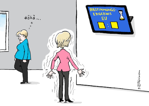 Cartoon: von der Leyen zittert (medium) by Pfohlmann tagged eu,kommissionspräsident,wahl,2019,von,der,leyen,kandidatin,zittern,merkel,bundeskanzlerin,häme,schadenfreude,abstimmung,eu,kommissionspräsident,wahl,2019,von,der,leyen,kandidatin,zittern,merkel,bundeskanzlerin,häme,schadenfreude,abstimmung