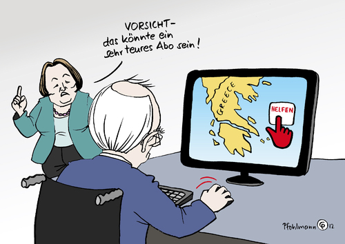 Cartoon: Vorsicht Falle! (medium) by Pfohlmann tagged schnarrenberger,leutheusser,finanzminister,schäuble,griechenland,deutschland,2012,farbe,color,karikatur,fdp,internet,netz,sicherheit,abo,abonnement,abzocke,betrug,falle,teuer,pc,computer,eu,euro,eurokrise,schuldenkrise,schulden,rettungsschirm,hilfe,helfen,maus,mausklick,button,verbraucherschutz,gesetz,2012,deutschland,griechenland,schäuble,finanzminister,fdp,netz,sicherheit,abo,abonnement,schnarrenberger,leutheusser