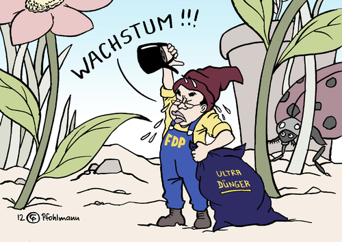 Cartoon: WACHSTUM!!! (medium) by Pfohlmann tagged karikatur,color,farbe,2012,deutschland,fdp,vorsitzender,rösler,parteivorsitzender,grundsatzprogramm,umfragetief,wachstum,freiheit,programm,slogan,wahlspruch,gartenzwerg,blumen,garten,käfer,zwerg,gießen,gießkanne,dünger,rösler,vorsitzender,2012,parteivorsitzender,umfragetief,grundsatzprogramm,freiheit