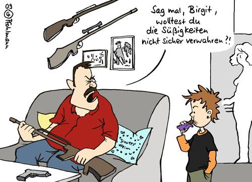 Cartoon: Waffen (medium) by Pfohlmann tagged waffe,gewehr,pistole,amok,amoklauf,aufbewahrung,verwahrung,waffenschrank,süßigkeiten,eltern,kinder,familie,cartoon,amok,amoklauf,amokläufer,gewalt,verbrechen,waffe,waffen,waffengesetz,tod,sterben,psyche,familie,kinder,jugendliche,jugend,erziehung,waffenschrank,süßigkeiten,eltern,aufbewahrung,verwahrung,gewehr,pistole,nachwuchs,gesellschaft,gefahr,sicherheit