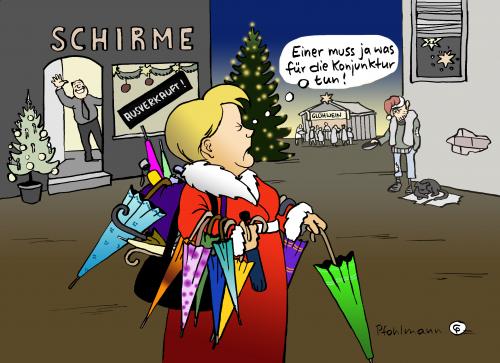 Cartoon: Weihnachtrag (medium) by Pfohlmann tagged weihnachten,angela,merkel,bundeskanzlerin,cdu,schirm,rettungsschirm,schutzschirm,konjunktur,wirtschaft,wirtschaftspolitik,konjunkturpaket,konjunkturprogramm,color,farbe