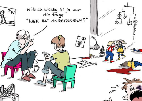 Cartoon: Wer hat angefangen? (medium) by Pfohlmann tagged karikatur,cartoon,farbe,color,2014,ukraine,krise,russland,ukrainekrise,kindergarten,erziehung,streit,konflikt,wer,hat,angefangen,frage,schuldfrage,krieg,frieden,spannungen,kinder,karikatur,cartoon,farbe,color,2014,ukraine,krise,russland,ukrainekrise,kindergarten,erziehung,streit,konflikt,wer,hat,angefangen,frage,schuldfrage,krieg,frieden,spannungen,kinder