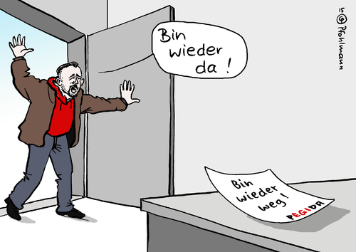 Cartoon: Wieder da-weg (medium) by Pfohlmann tagged karikatur,cartoon,2015,color,farbe,deutschland,pegida,bachmann,lutz,wieder,da,weg,bewegung,demonstrationen,montagsdemonstrationen,vorstand,vorsitzender,vorsitz,rückkehr,karikatur,cartoon,2015,color,farbe,deutschland,pegida,bachmann,lutz,wieder,da,weg,bewegung,demonstrationen,montagsdemonstrationen,vorstand,vorsitzender,vorsitz,rückkehr