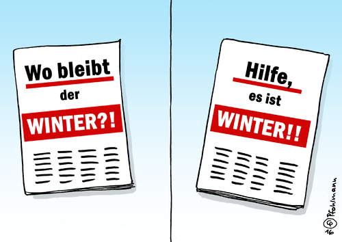 Cartoon: Winterschlagzeilen (medium) by Pfohlmann tagged karikatur,cartoon,2016,color,farbe,deutschland,winter,wetter,klima,klimawandel,schlagzeilen,zeitung,presse,medien,unzufriedenheit,wärme,temperatur,temperaturanstieg,winterchaos,karikatur,cartoon,2016,color,farbe,deutschland,winter,wetter,klima,klimawandel,schlagzeilen,zeitung,presse,medien,unzufriedenheit,wärme,temperatur,temperaturanstieg,winterchaos