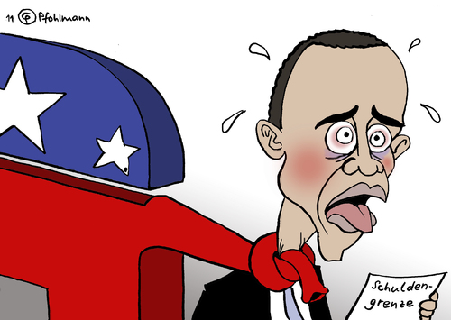 Cartoon: Würgegriff (medium) by Pfohlmann tagged karikatur,color,farbe,2011,usa,republikaner,obama,präsident,us,ratingagentur,ratingagenturen,kreditwürdigkeit,zahlungsunfähigkeit,insolvenz,kongress,schuldenkrise,schulden,staatsschulden,schuldengrenze,schuldenobergrenze,usa,republikaner,barack obama,ratingagentur,ratingagenturen,kreditwürdigkeit,us,barack,obama