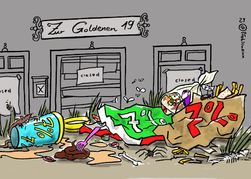 Cartoon: Zur Goldenen 19 (medium) by Pfohlmann tagged mehrwertsteuer,mehrwertsteuersatz,steuersatz,lebensmittel,nahrung,essen,gastronomie,restaurant,wirtschaft,gaststätte,togo,convenience,müll,verpackungen,abfall,sieben,neunzehn,prozent,corona,pandemie,wirte,wirtshaus,gastwirtschaft,haushalt,mehrwertsteuer,mehrwertsteuersatz,steuersatz,lebensmittel,nahrung,essen,gastronomie,restaurant,wirtschaft,gaststätte,togo,convenience,müll,verpackungen,abfall,sieben,neunzehn,prozent,corona,pandemie,wirte,wirtshaus,gastwirtschaft,haushalt