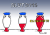 Cartoon: Bleu Blanc Blut (small) by Pfohlmann tagged karikatur,cartoon,2016,color,farbe,frankreich,em,europameisterschaft,euro,blut,pokal,bleu,blanc,rouge,nationalfarben,logo,hooligan,ausschreitungen,gewalt,fußball,fans,uefa,saktionen,hooligans