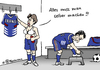 Cartoon: Französischer Staatsfußball (small) by Pfohlmann tagged fußball,soccer,wm,world,cup,südafrika,frankreich,nationalmannschaft,sarkozy,präsident,bachelot,sportministerin,krise,streit,streik,boykott