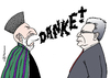 Cartoon: Karsais Dank (small) by Pfohlmann tagged karikatur,cartoon,color,farbe,2013,deutschland,afghanistan,karsai,de,maiziere,verteidigungsminister,nato,einsatz,ende,krieg,militär,danke,dankbarkeit,unglück,opfer,kriegsopfer,kampfeinsatz,antiterroreinsatz