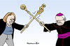 Cartoon: Kirche vs. Justiz (small) by Pfohlmann tagged missbrauch,sexueller,katholisch,kirche,katholik,bischof,bischofsstab,erzbischof,zollitsch,justizministerin,leutheusser,schnarrenberger,fdp,skandal