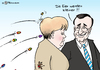 Cartoon: Kleine Eier (small) by Pfohlmann tagged karikatur,cartoon,color,farbe,2014,deutschland,griechenland,merkel,besuch,samaras,eier,proteste,ostern,ostereier,schokoeier,schokoladeneier,werfen,sparpolitik,eu,sparpaket,euro,krise,bundeskanzlerin