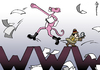 Cartoon: Pink Panther Propaganda (small) by Pfohlmann tagged karikatur,color,farbe,2011,deutschland,pink,rosaroter,paulchen,panther,inspektor,www,web,internet,video,bekennervideo,morde,döner,verfassungsschutz,rechtsextremismus,rechts,terror,rechtsradikal,neonazi,nationalsozialistischer,untergrund,nsu,blind,propagan