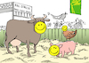 Cartoon: PR-Tiere (small) by Pfohlmann tagged karikatur,cartoon,color,farbe,2018,deutschland,berlin,grüne,woche,landwirtschaft,tiere,tierhaltung,massentierhaltung,proteste,landwirtschaftsreform,pr,smiley,show,heile,welt,messe,agrarmesse,ernährung,agrarindustrie,fleischindustrie,xxl,kasse,profit