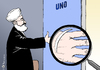 Cartoon: Rohanis Hand (small) by Pfohlmann tagged karikatur,cartoon,color,farbe,2013,iran,rohani,präsident,hand,uno,versammlung,angebot,vermittlung,öffnung,moderat,skepsis,lupe,vereinte,nationen