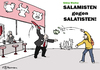 Cartoon: Salamisten (small) by Pfohlmann tagged karikatur,cartoon,2015,color,farbe,deutschland,grüne,woche,salamisten,salatisten,salami,salat,vegetarier,veganer,vegetarismus,fleischindustrie,massentierhaltung,fleisch,berlin,messe,streit,proteste,fleischkonsum,agrarindustrie,tierhaltung,tierindustrie