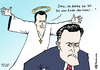 Cartoon: Santorum bleibt (small) by Pfohlmann tagged karikatur,color,farbe,2012,usa,präsidentschaftswahl,präsidentschaftskandidatur,kandidaten,republikaner,santorum,romney,kandidat,missionar,engel,heiligenschein,heiliger,gläubig,fromm,frömmler,christ,christlich,konservativ,bibel,matthäus,zitat,bibelzitat