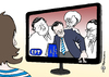 Cartoon: TV-Aus (small) by Pfohlmann tagged karikatur,cartoon,color,farbe,2013,griechenland,fernsehen,rundfunk,staatlich,sender,ept,ert,troika,eu,europa,eurokrise,schuldenkrise,barroso,lagarde,draghi,samaras,sparen,sparmaßnahmen,entlassung,journalisten,fernseher,tv,einstellen,einstellung,schließung