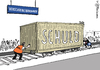 Cartoon: Verschiebebahnhof (small) by Pfohlmann tagged karikatur,cartoon,2015,color,farbe,deutschland,bahn,deutsche,lokgewerkschaft,gewerkschaft,gdl,streik,lokführer,schuld,container,verschiebebahnhof,bahnhof,güterzug,waggon,weselsky,weber,konflikt