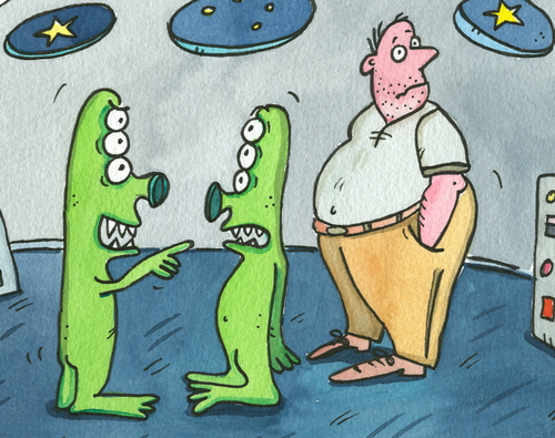 Cartoon: aliens ufo (medium) by sabine voigt tagged aliens,ufo,außerirdische,weltraum,raumschiff