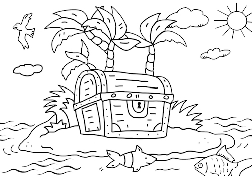 Cartoon: ausmalbild Schatztruhe (medium) by sabine voigt tagged ausmalbild,schatztruhe,gold,geld,insel,meer,piraten,schatz,kindergarten,grundschule