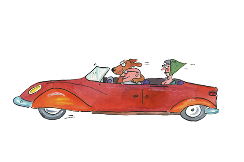 Cartoon: auto hund (medium) by sabine voigt tagged hund,auto,fahren,ferien,freunde,haustier,liebe,ehe,gesellschaft