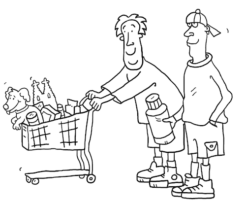 Cartoon: einkaufen shopping (medium) by sabine voigt tagged einkaufen,shopping,shop,einkauf,laden,amazon,einkaufswagen,waren,bestellung,geld