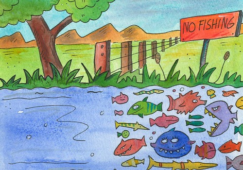 Cartoon: fische fischerei angeln (medium) by sabine voigt tagged fische,fischerei,angeln,umwelt,wasser,naturschutz