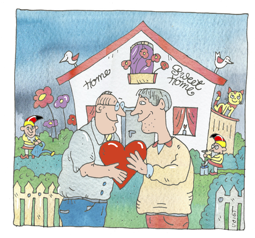 Cartoon: homosexuell ehepaar (medium) by sabine voigt tagged homosexuell,erepaar,paar,lebenspartner,gay,schwul,heim,haus,liebe,familie