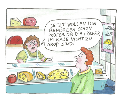 Cartoon: käse laden (medium) by sabine voigt tagged käse,laden,regeln,verkauf,gesetzt,freiheit,politik,einzelhandel,feinkost