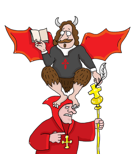 Cartoon: Kirche Inquisition (medium) by sabine voigt tagged inquisition,pest,francisco,quevedo,schriftsteller,renaissance,pressefreiheit,corona,gesetze,traum,teufel,kirche,literatur,aufklärung,freiheit,meinungsfreiheit,zensur