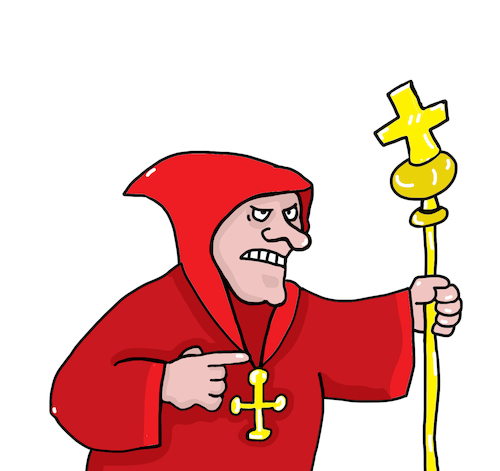 Cartoon: Kirche Inquisition (medium) by sabine voigt tagged inquisition,pest,francisco,quevedo,schriftsteller,renaissance,pressefreiheit,corona,gesetze,traum,teufel,kirche,literatur,aufklärung,freiheit,meinungsfreiheit,zensur