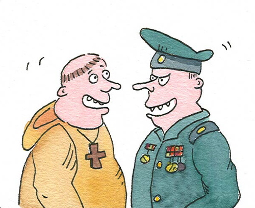 Cartoon: kirche militär (medium) by sabine voigt tagged kirche,militär,diktatur,putsch,regime,krieg,unterdrückung
