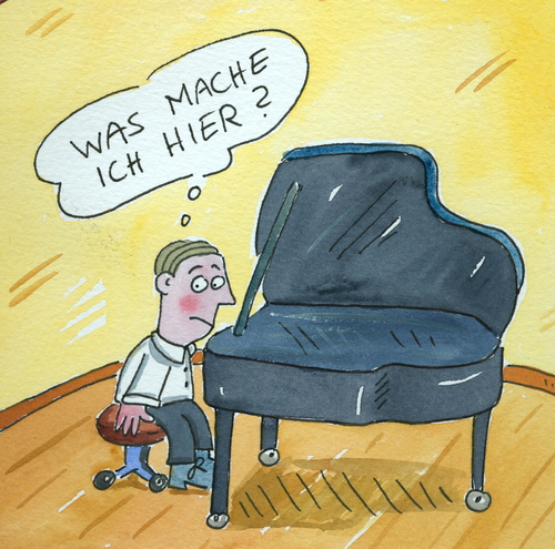 Cartoon: klavier konzert (medium) by sabine voigt tagged klavier,konzert,lampenfieber,auftritt,flügel,musik,klassik