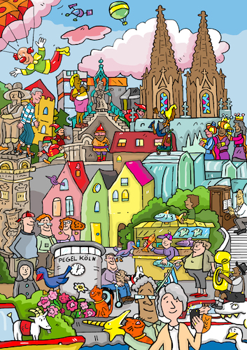 Cartoon: Köln (medium) by sabine voigt tagged köln,vielfalt,musik,tourismus,leben,rhein,dom,stadt,ferien