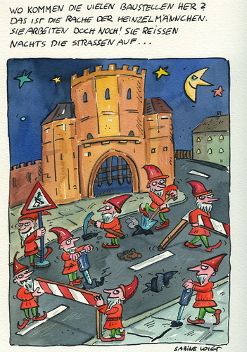 Cartoon: köln Heinzelmännchen (medium) by sabine voigt tagged köln,heinzelmännchen,rhein,dom,sage,märchen