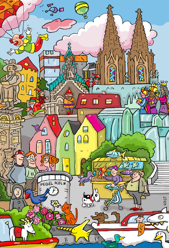 Cartoon: Köln Rhein (medium) by sabine voigt tagged köln,brücken,wimmelbild,rhein,kölsch,dom,kölner,tourismus,karneval,altstadt