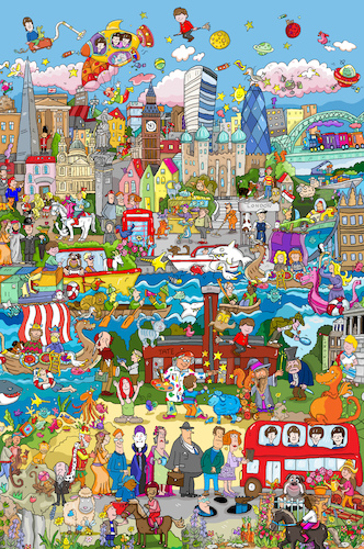 Cartoon: London Wimmelbild (medium) by sabine voigt tagged london,wimmelbild,brexit,buckingham,tower,pauls,nelson,big,ben,potter,beatles,holmes,twist,dickens,paddington,londinum,themse,tate,bulldog