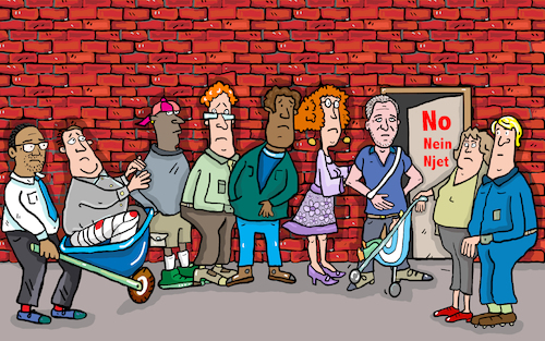 Cartoon: Mauer Flüchtlinge (medium) by sabine voigt tagged mauer,flüchtlinge,einreise,wand,grenze,trump,immigration,krieg,flucht,syrien,amerika,mexiko,krankheit,einwanderung