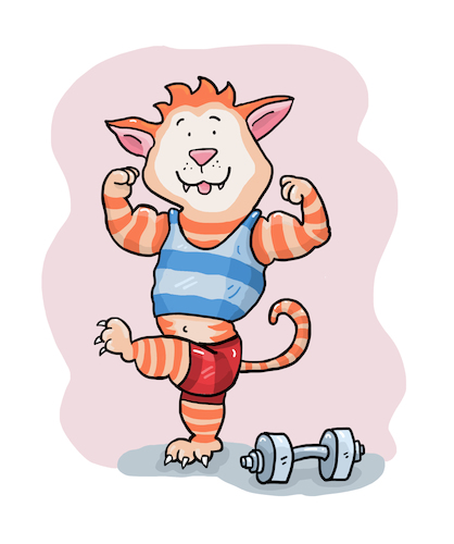 Cartoon: Muskelkater Sport (medium) by sabine voigt tagged muskelkater,sport,trainieren,training,schmerzen,bodybuilding,gewichte,krafttraining,fitness,studio,kater,katze