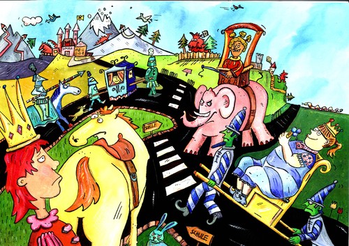 Cartoon: Prinzessin (medium) by sabine voigt tagged ritter,pferde,märchen,prinzessin,könig,prinz