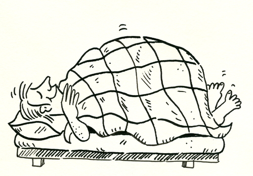 Cartoon: schlafen bett (medium) by sabine voigt tagged schlafen,bett,langschläfer,gesundheit,nacht,traum