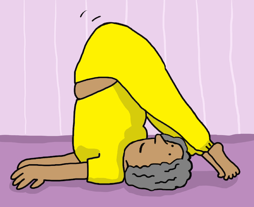 Cartoon: Seniorin Asana Yoga (medium) by sabine voigt tagged yoga,asana,sport,übung,turnen,hobby,meditation,entspannung,prävention,bewegung,gesundheit,wellness,therapie,fitness,cartoon,pflege,oma,pflegedienst,seniorin,haushaltshilfe,medizin,pflegeheim,überalterung,essen,alter,senioren,gymnastik,frische,luft