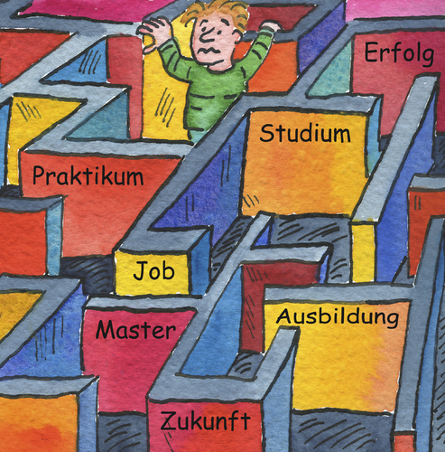 Cartoon: studium studieren (medium) by sabine voigt tagged studium,studieren,master,bachelor,universität,schule,abitur,entscheidung,geld,job,praktikum